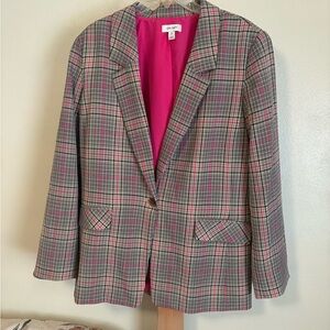 Chic Plaid Blazer - Pink and Gray